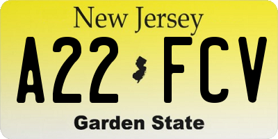 NJ license plate A22FCV