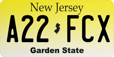 NJ license plate A22FCX
