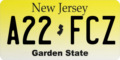 NJ license plate A22FCZ