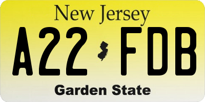 NJ license plate A22FDB