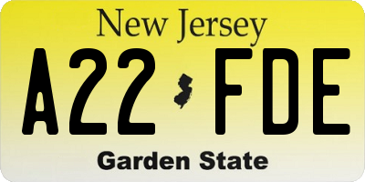 NJ license plate A22FDE