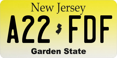 NJ license plate A22FDF