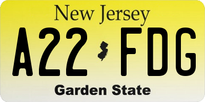NJ license plate A22FDG