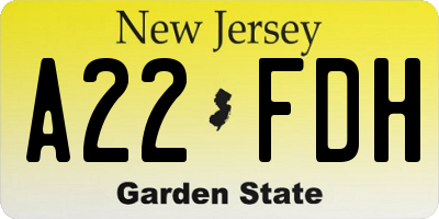NJ license plate A22FDH