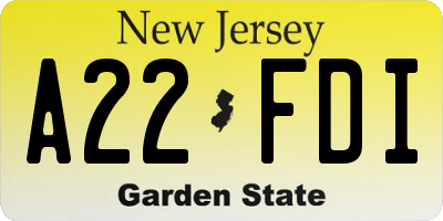NJ license plate A22FDI