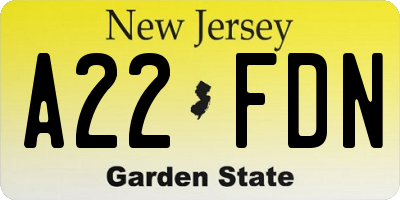 NJ license plate A22FDN