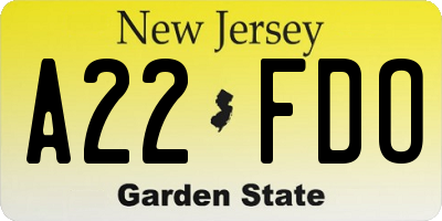 NJ license plate A22FDO