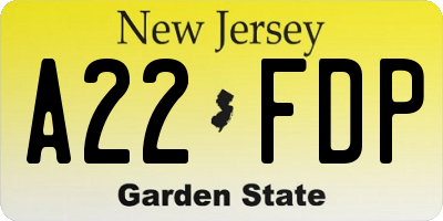 NJ license plate A22FDP