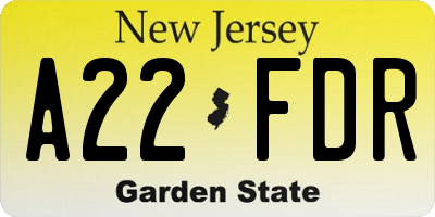 NJ license plate A22FDR