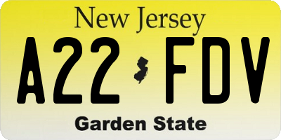 NJ license plate A22FDV