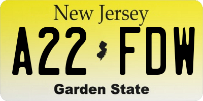 NJ license plate A22FDW