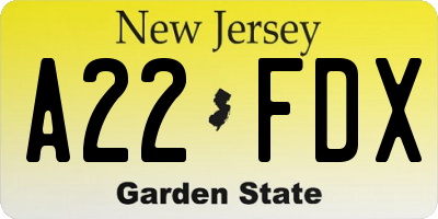NJ license plate A22FDX
