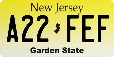 NJ license plate A22FEF