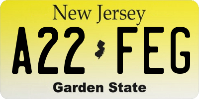 NJ license plate A22FEG