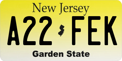 NJ license plate A22FEK