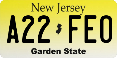 NJ license plate A22FEO