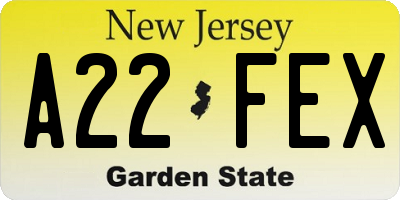 NJ license plate A22FEX