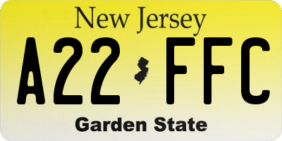 NJ license plate A22FFC