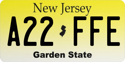 NJ license plate A22FFE