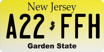 NJ license plate A22FFH