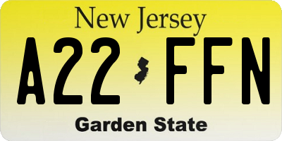 NJ license plate A22FFN