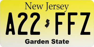 NJ license plate A22FFZ