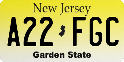 NJ license plate A22FGC