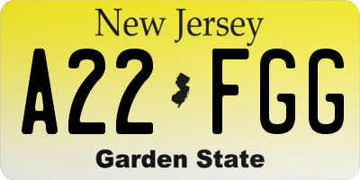 NJ license plate A22FGG