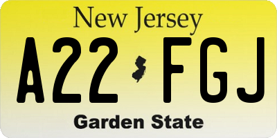 NJ license plate A22FGJ