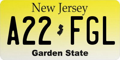 NJ license plate A22FGL