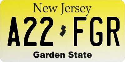 NJ license plate A22FGR