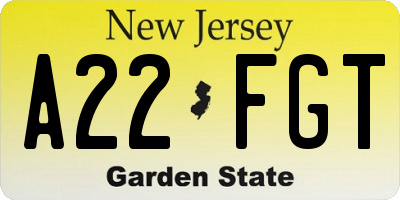 NJ license plate A22FGT