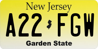 NJ license plate A22FGW