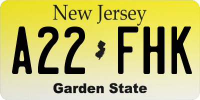 NJ license plate A22FHK