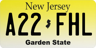 NJ license plate A22FHL
