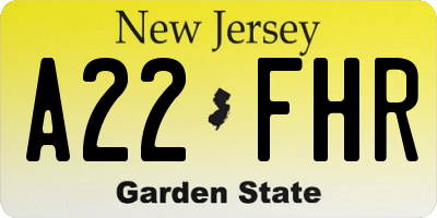 NJ license plate A22FHR