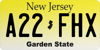 NJ license plate A22FHX