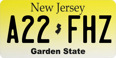 NJ license plate A22FHZ