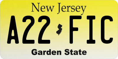NJ license plate A22FIC