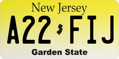 NJ license plate A22FIJ