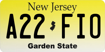 NJ license plate A22FIO