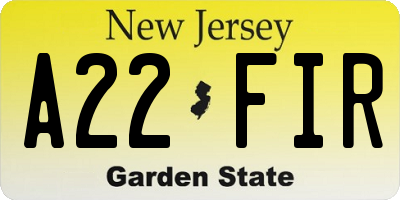 NJ license plate A22FIR