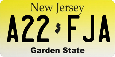 NJ license plate A22FJA
