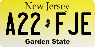 NJ license plate A22FJE