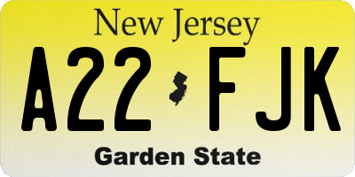 NJ license plate A22FJK
