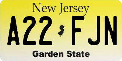 NJ license plate A22FJN