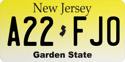 NJ license plate A22FJO