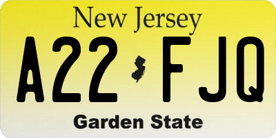 NJ license plate A22FJQ
