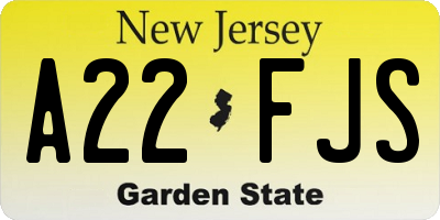 NJ license plate A22FJS