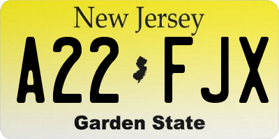 NJ license plate A22FJX